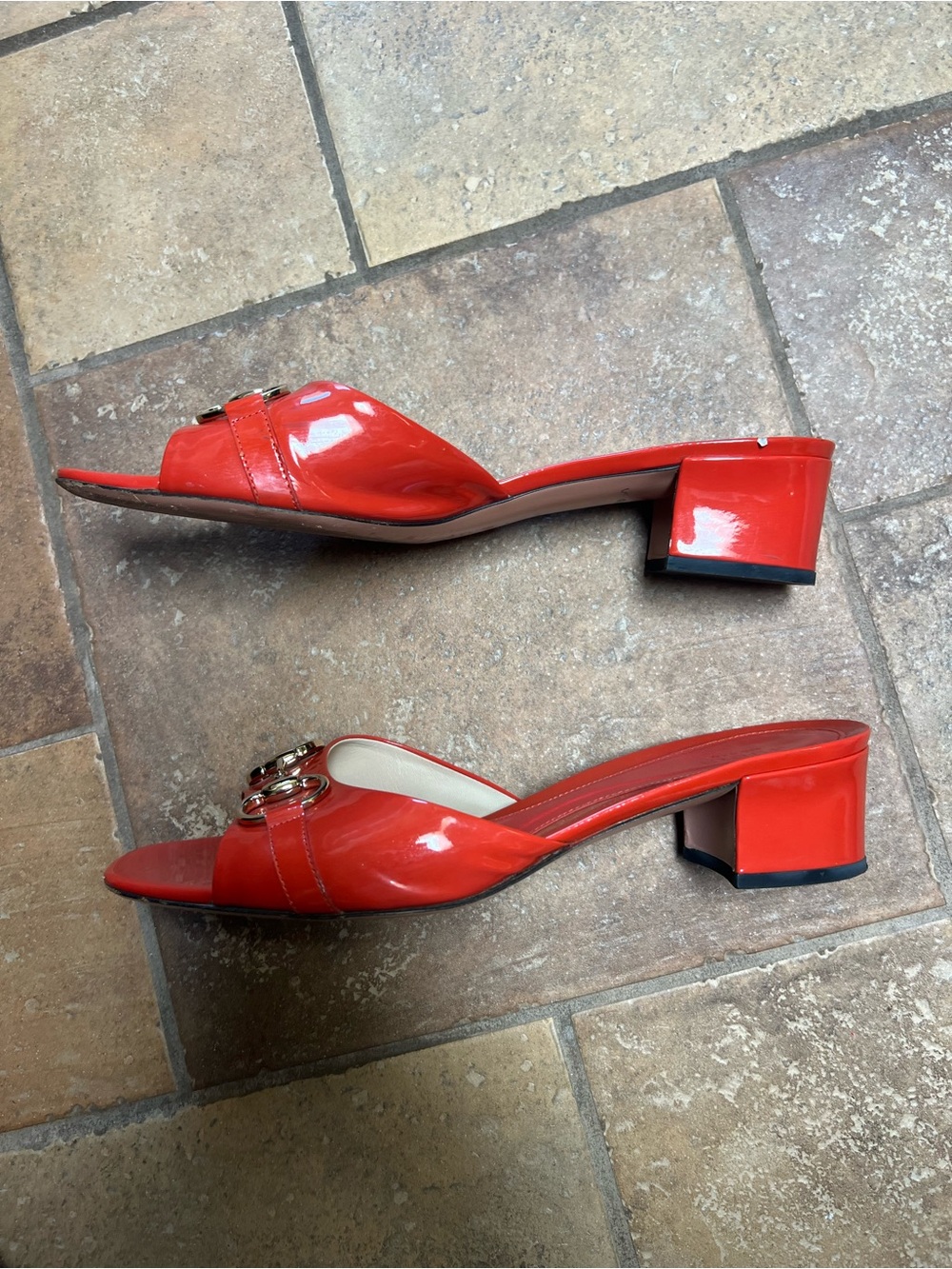 Gucci Red Patent Leather Horsebit Mules - Picture 2 of 11